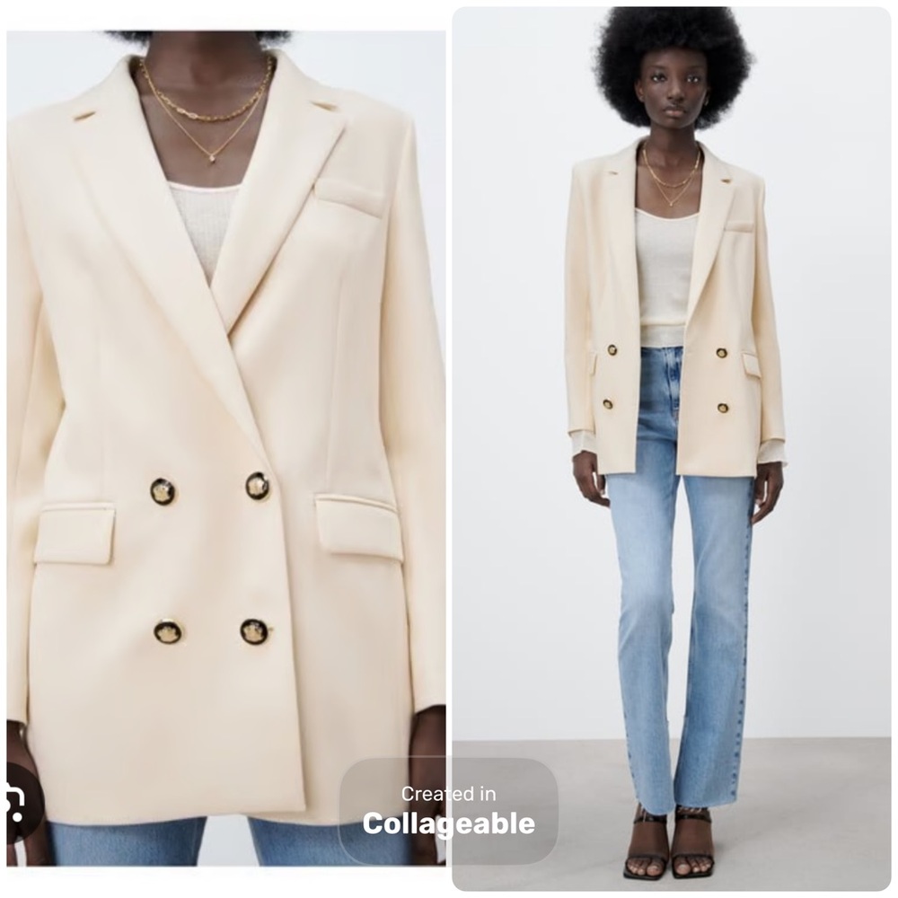 Zara Beige Double-Breasted Blazer